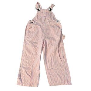 Key Pink White Striped Denim Overalls Adjustable Straps 100% Cotton Sized 4T